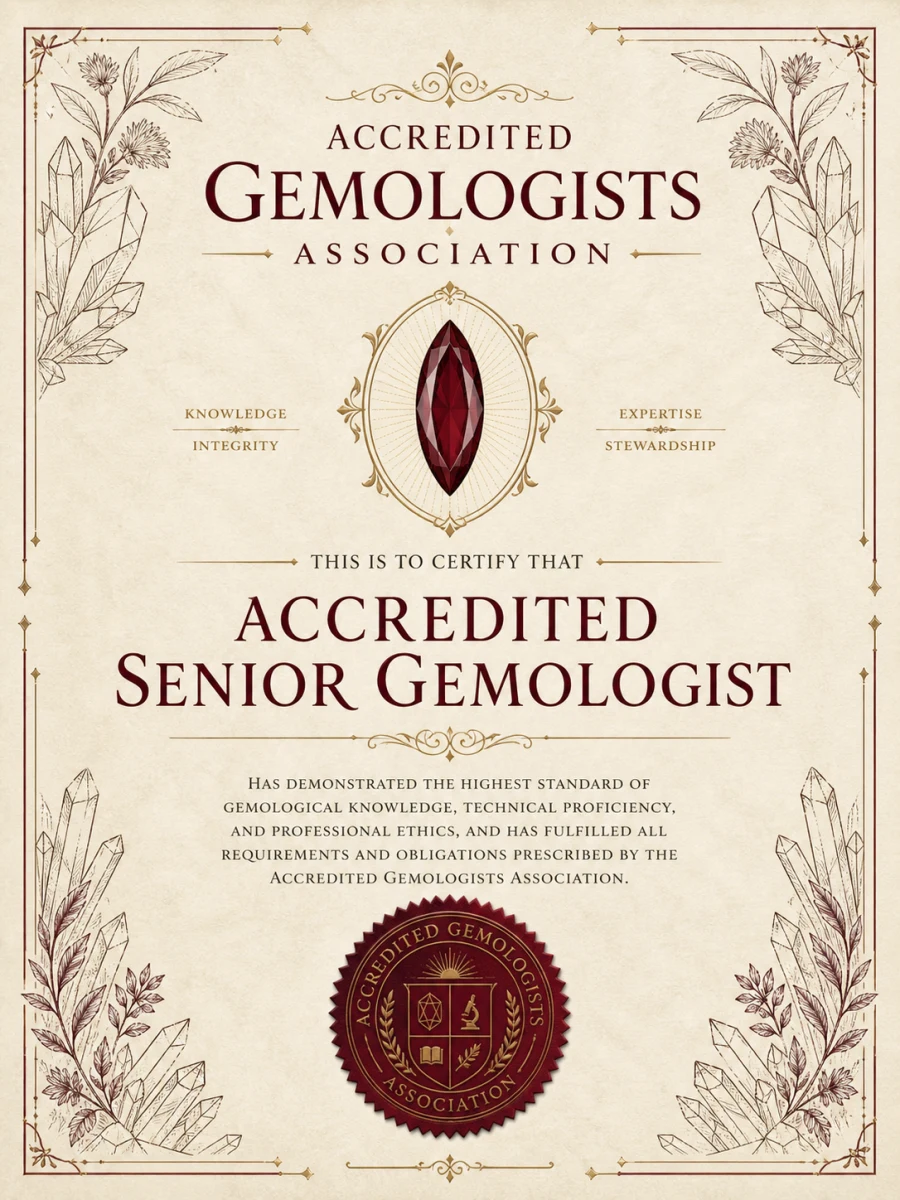 Accredited Senior Gemologist credential certificate