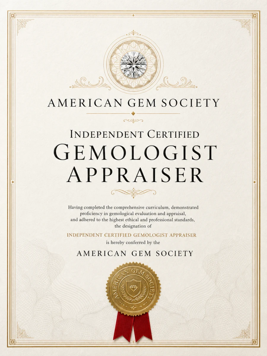 Independent Certified Gemologist Appraiser credential certificate